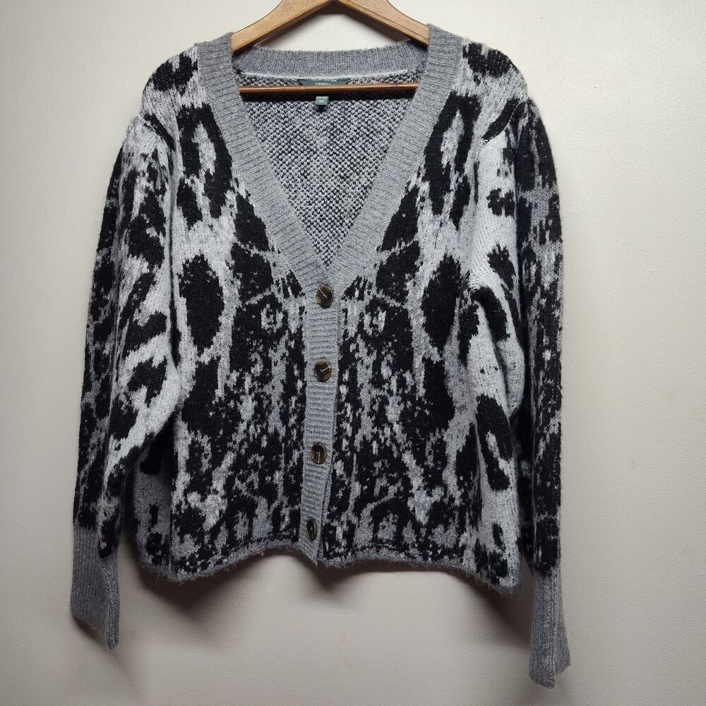 Terra & Sky Knit Cardigan Sweater Women Size 1X Gray Black